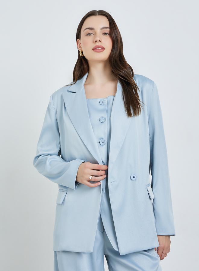 Styli Women Blue Regular Fit Double-Breasted Blazer - Image 2